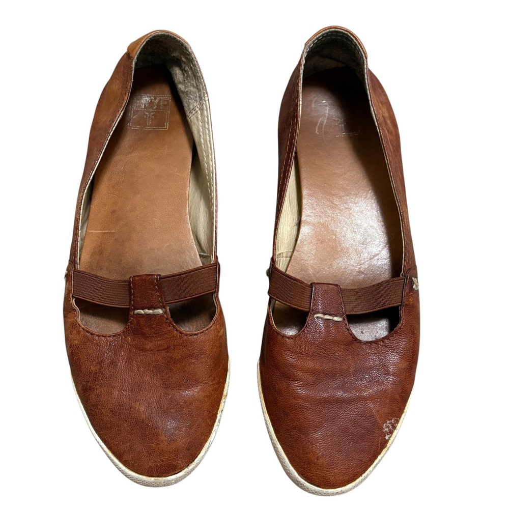 Frye Womens 7.5 Mary Jane Melanie Flats T Strap Cognac Leather Casual Minimalist